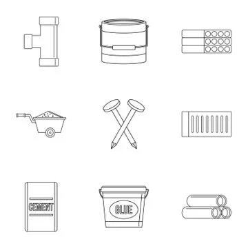 House construction tool icon set, outline style Stock Illustration