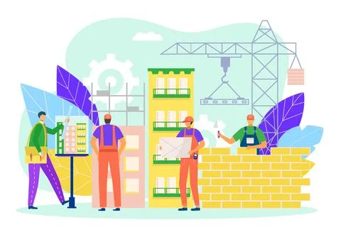 House construction, vector illustration. Home building work concept, builder Ilustración de archivo