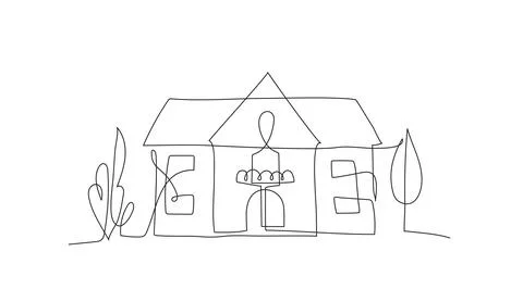 House in continuous line art drawing style vector illustration. Residential Stock Illustration