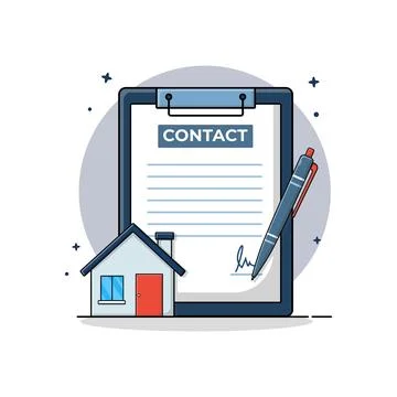 House with Contract and Pen Vector Illustration. Real Estate Concept Design. Stock Illustration