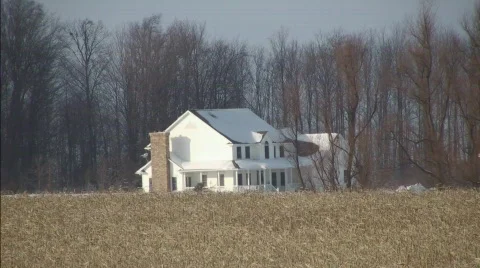 House in cornfield winter 1920x1080 Video stock 604113