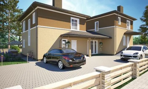 House cottage 3d render Stock Illustration