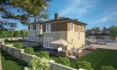 House cottage 3d render Stock Illustration