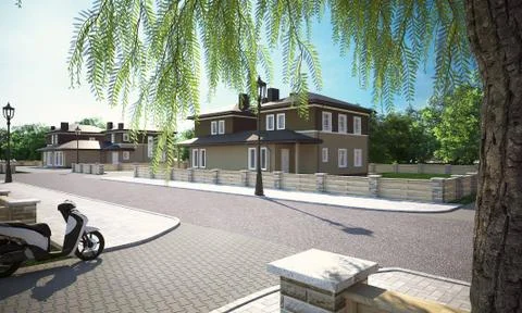 House cottage 3d render Stock Illustration