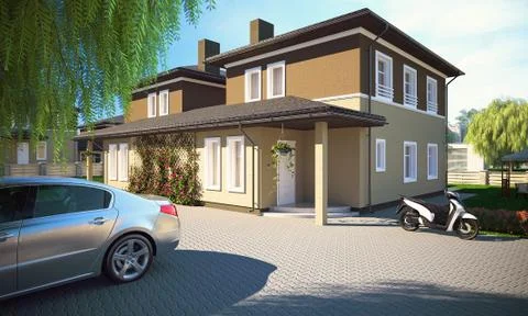 House cottage 3d render Stock Illustration