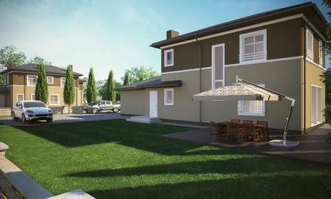 House cottage 3d render Stock Illustration