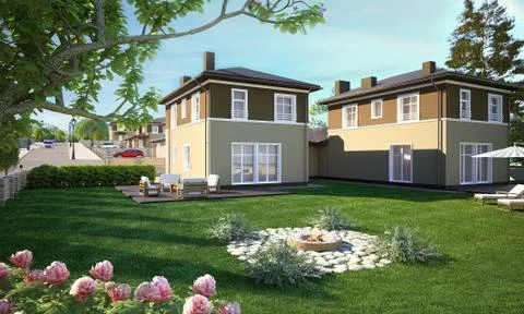 House cottage 3d render Stock Illustration