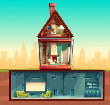 House in cross section, basement, attic Stock-Illustration