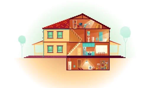 House cross section rooms plan cartoon vector Illustrazione stock