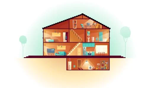 House cross section rooms plan cartoon Illustrazione stock