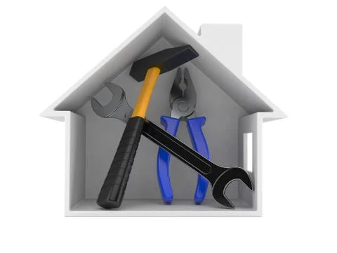 House cross-section with work tools Illustrazione stock