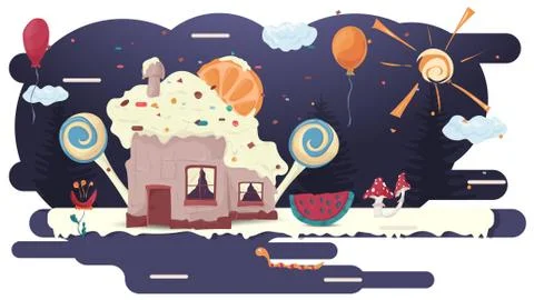 House cupcake baking with a slice of citrus on top of glazurovki a clearing a Stock Illustration
