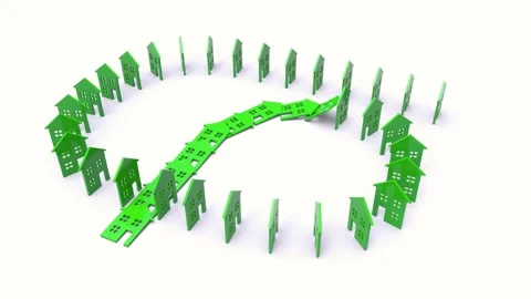 House cutouts falling like dominoes Stock Footage 277200474