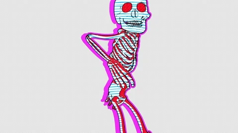 House dancing skeleton in comic style, fluorescent textures and patterns. Stockbeeldmateriaal 141925325