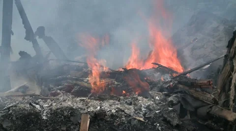 House Debris Burning Stock Footage 44902056