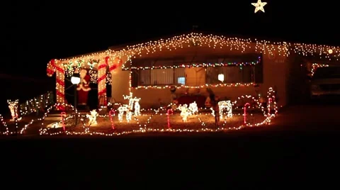 A house decorated with Christmas lights Stock Footage 57300995
