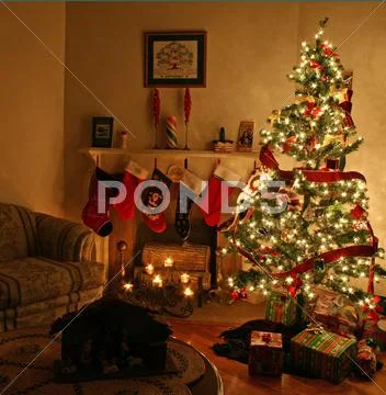 House Decorated for Christmas Stock Photos