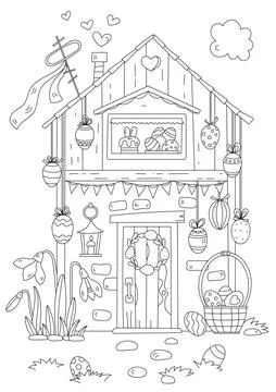 House Decorated For Easter Celebrations Illustrazione stock