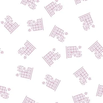 House decorated trees glyph vector seamless pattern Stock Illustration