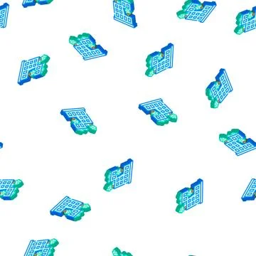 House decorated trees isometric icon seamless pattern Stock Illustration