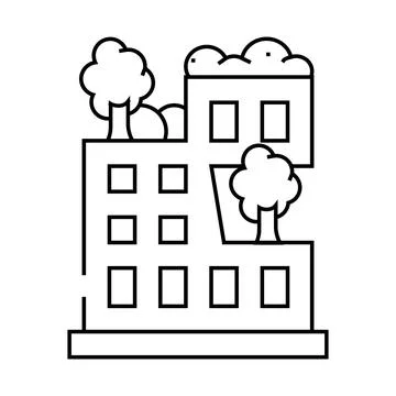 House decorated trees line icon vector illustration Stock Illustration