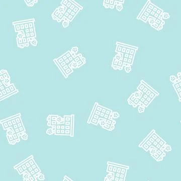 House decorated trees line vector seamless pattern Illustrazione stock