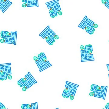 House decorated trees vector seamless pattern Illustrazione stock