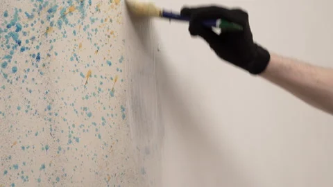House decoration and improvement concept. decorator paint wall with paint b.. Stock Footage 338242515