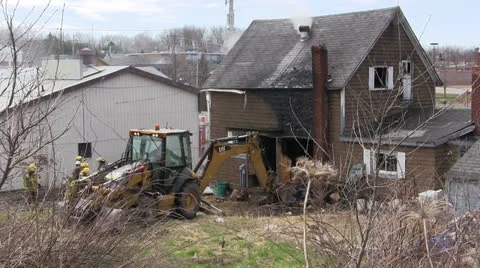 House Demolition After Fire Stock Footage 26643309