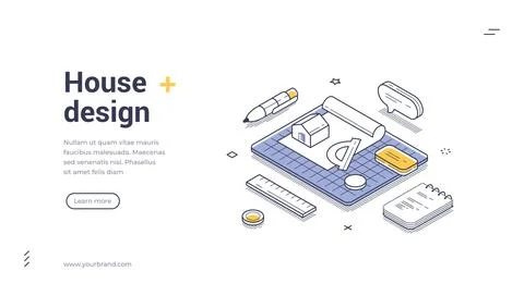 House Design And Architecture Project Isometric Banner Vector Illustration Stock Illustration