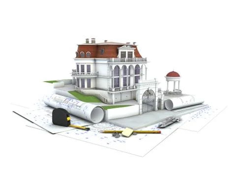 House design progress, architecture drawing and visualization Stock Illustration
