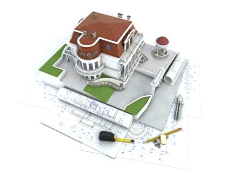 House design progress, architecture drawing and visualization Stock Illustration