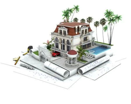 House design progress, architecture drawing and visualization Stock Illustration
