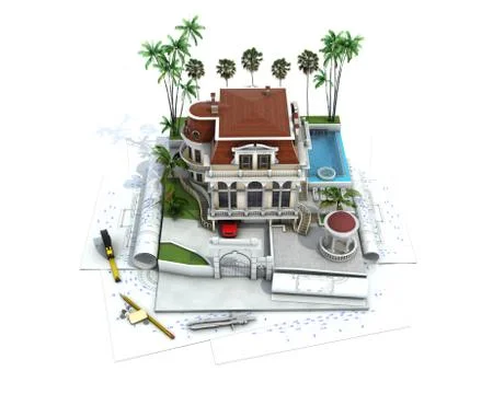 House design progress, architecture drawing and visualization Stock Illustration