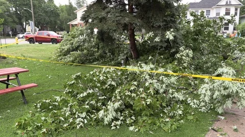 House destroyed by tornado and microburst damage in severe thunderstorm Stock Footage 112684987