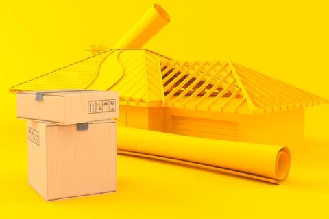 House development background with stack of boxes Stock Illustration