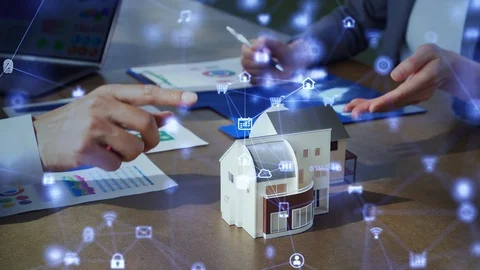 House development concept. Smart house. Home automation. Communication network. Stock Footage 125069626