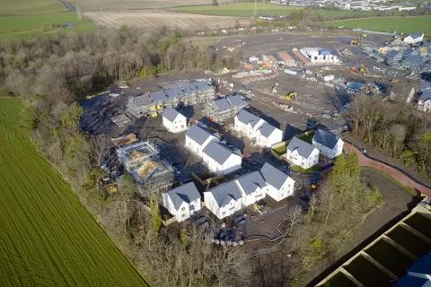 House development construction site in progress aerial view Stock Photos