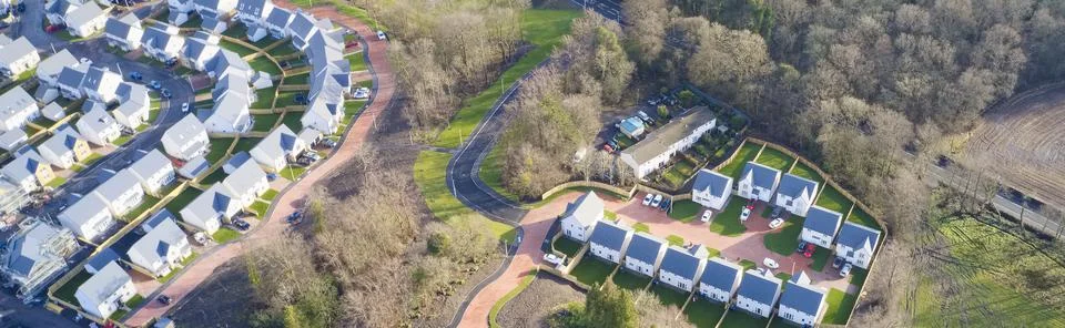 House development construction site in progress aerial view Stock Photos