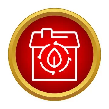 House displaying recycling leaf icon on red badge Stock Illustration