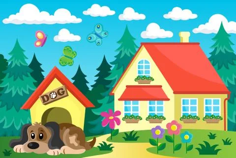 House with dog theme - eps10 vector illustration. Stock Illustration