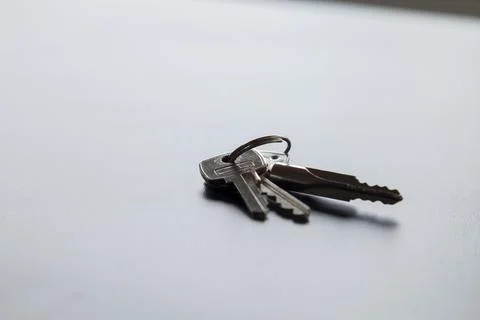 House door keys on a table. Copy space. Keys concept. 스톡 사진