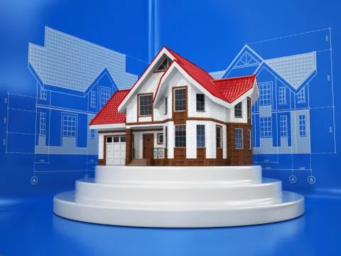 House on the drafts in different projections and blueprints. Stock Illustration