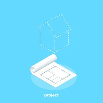 House drawing on a sheet of paper, isometric image Stock Illustration