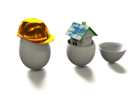 House in egg and egg in construction helmet 3d render Stock Illustration
