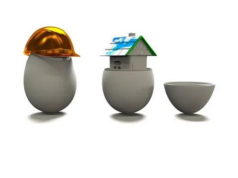 House in egg and egg in construction helmet 3d render Stock Illustration