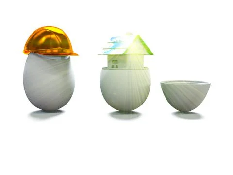 House in egg and egg in construction helmet 3d render Stock Illustration