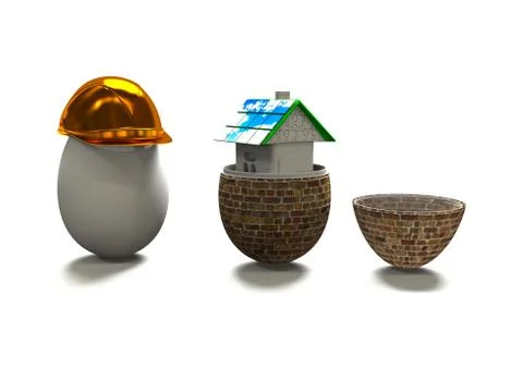 House in egg and egg in construction helmet 3d render Stock Illustration
