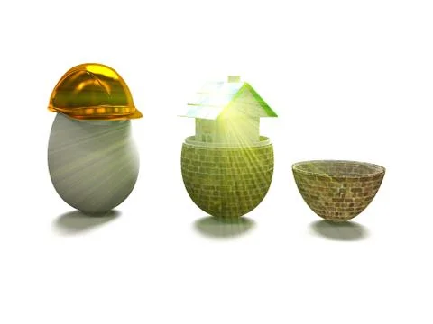 House in egg and egg in construction helmet 3d render Stock Illustration