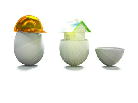 House in egg and egg in construction helmet 3d render Stock Illustration
